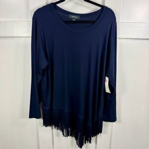 Karen Kane Blue & Gold Asym Fringe Top Style 3L13169W Women's 1X
